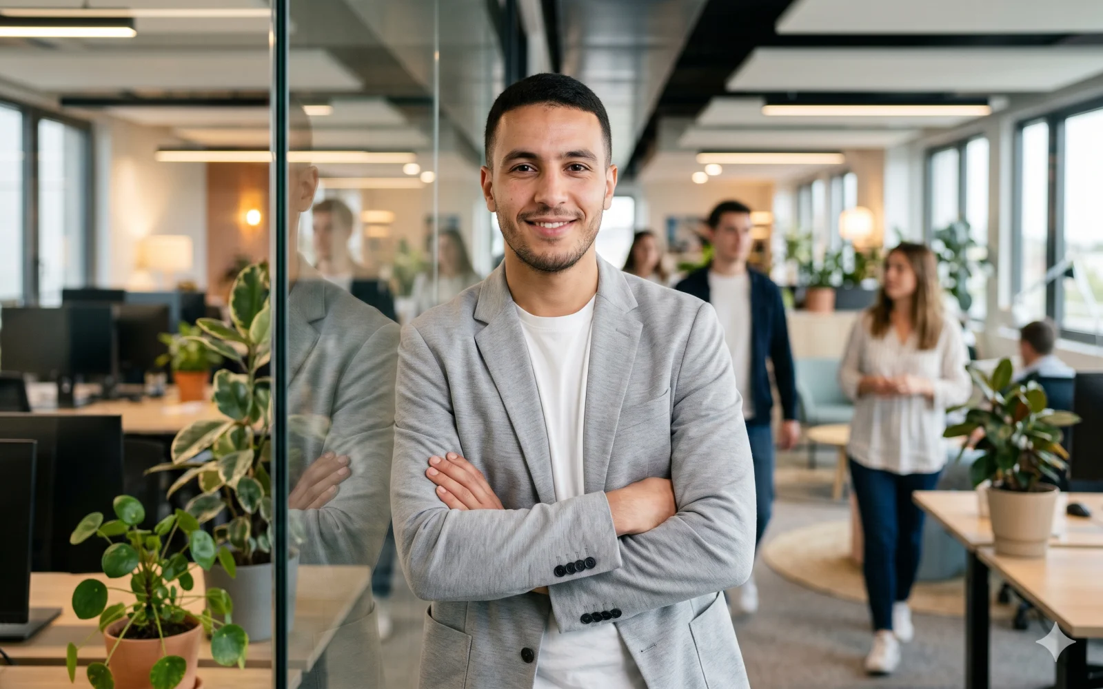 Jeune professionnel confiant dans un bureau moderne