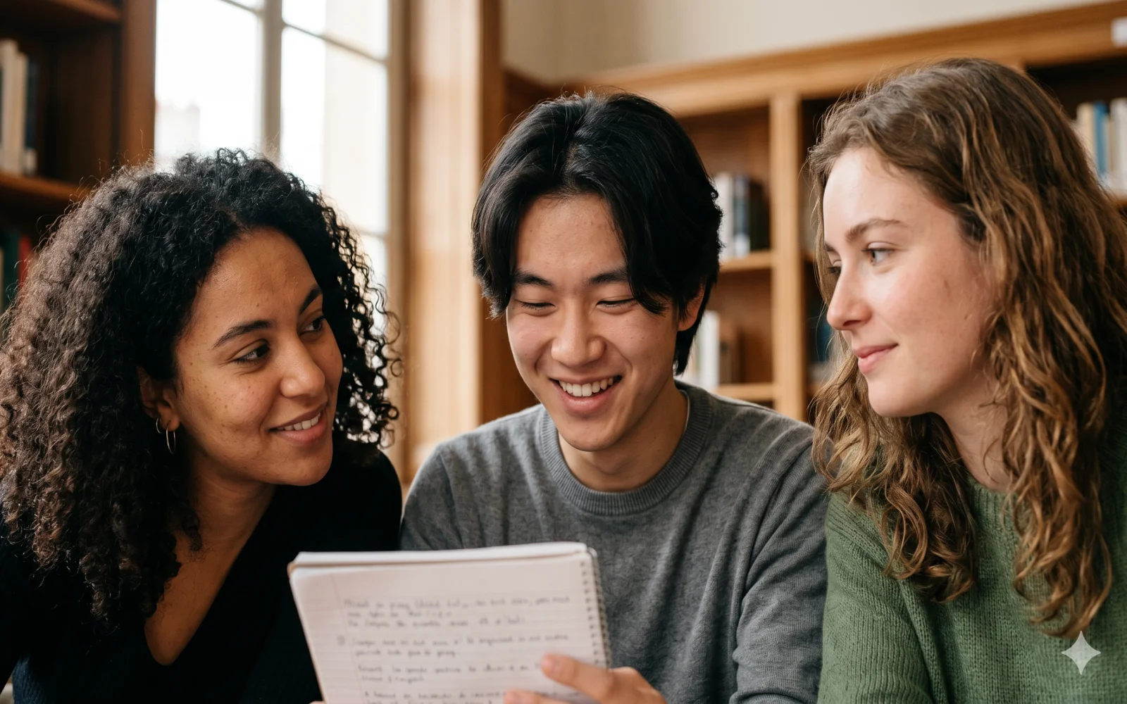 Trois jeunes étudiants pensifs autour d'un carnet — Choisir son BTS