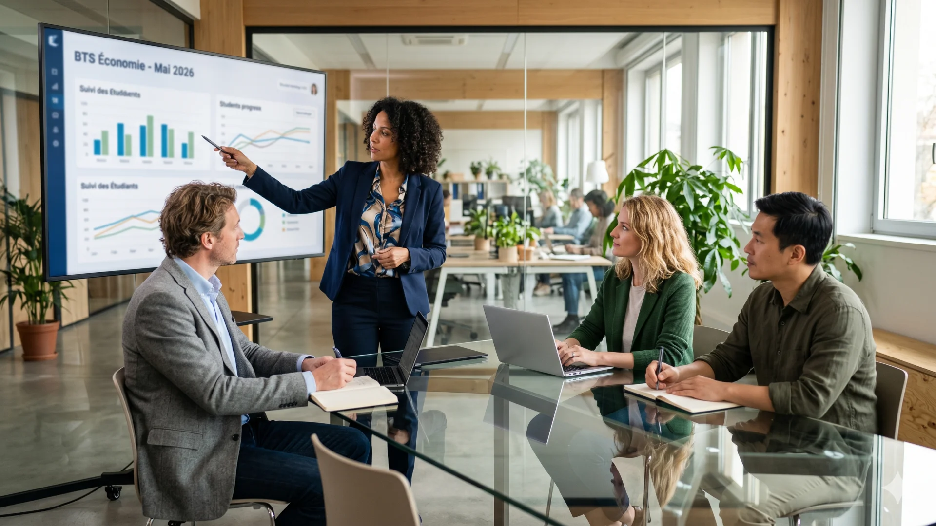 Comité pédagogique en réunion autour de la plateforme ScolNext — Partenariats B2B